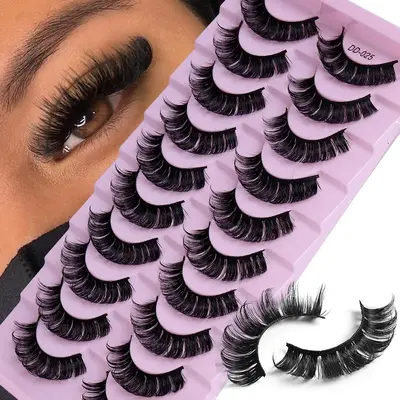 New Holiday Gift, 10 Pairs Multi-layer Thick Cross Natural Fake Lashes, Dd Curl Russian Big Roll Self Grafting False Eyelashe...