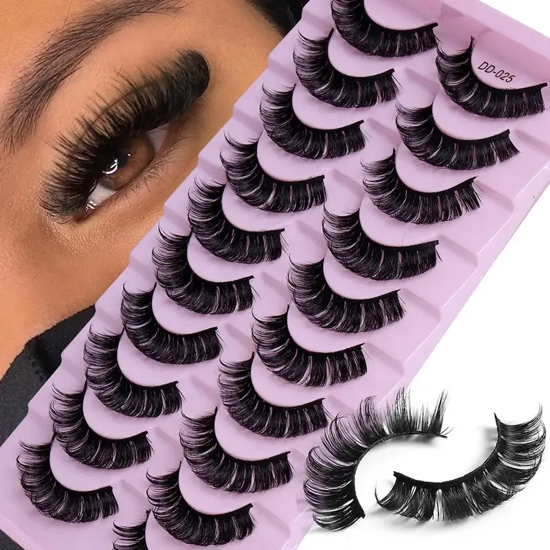 New Holiday Gift, 10 Pairs Multi-layer Thick Cross Natural Fake Lashes, Dd Curl Russian Big Roll Self Grafting False Eyelashe...