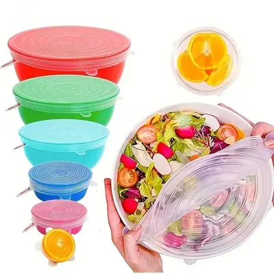 Silicone Food Storage Cover, 6 Counts/set Reusable Assorted Sizes Food Storage Lid, Household Sealed Bowl Cover, Kitchen Acce...
