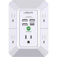 Wall Charger, Surge Protector, QINLIANF 5 Outlet Extender with 4 USB Charging Ports (4.8A Total) 3-Sided 1680J Power Strip Mu...
