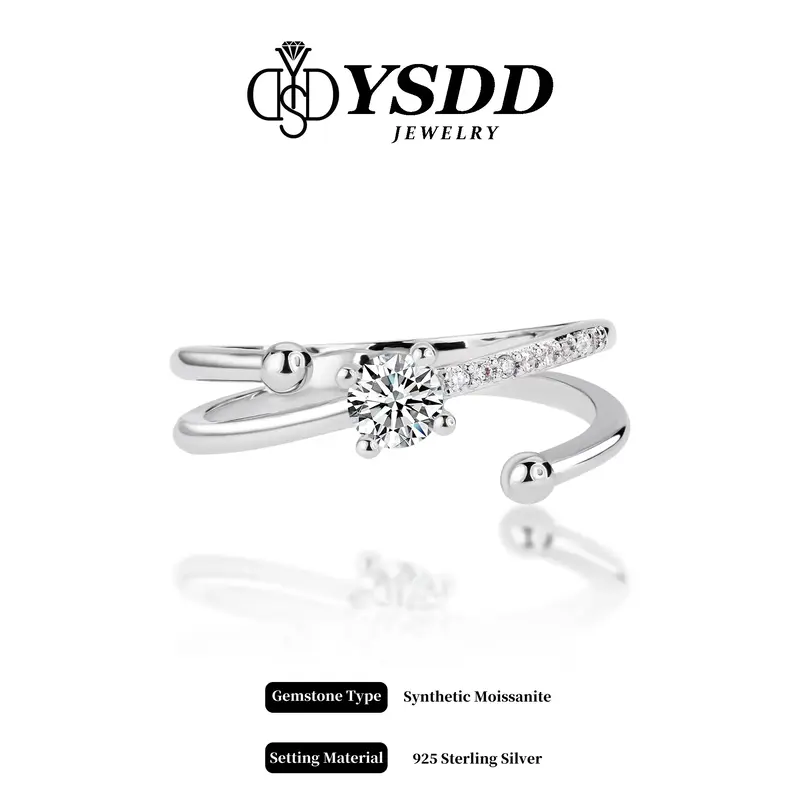 【#273】Bypass Synthetic Moissanite Ring in 925 Sterling Silver 0.3Carat