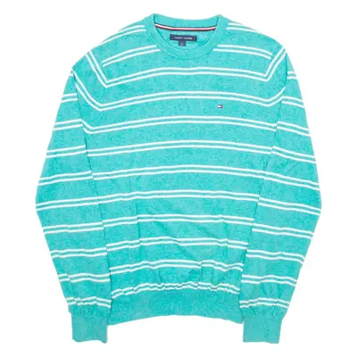 TOMMY HILFIGER Mens Patterned Jumper Blue Striped Tight Knit M