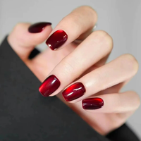 Cat Eye Burgundy Press On Nails | CurvLife Nail | 24pcs Short Square Fake Nails | Magnetic Gel Effect | Easy Apply, Long-Last...