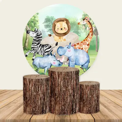 Aperturee Light Purple And Grey Elephant Round Birthday Backdrop Kit | Circle Birthday Backdrop Cover | Round Party Backdrop ...