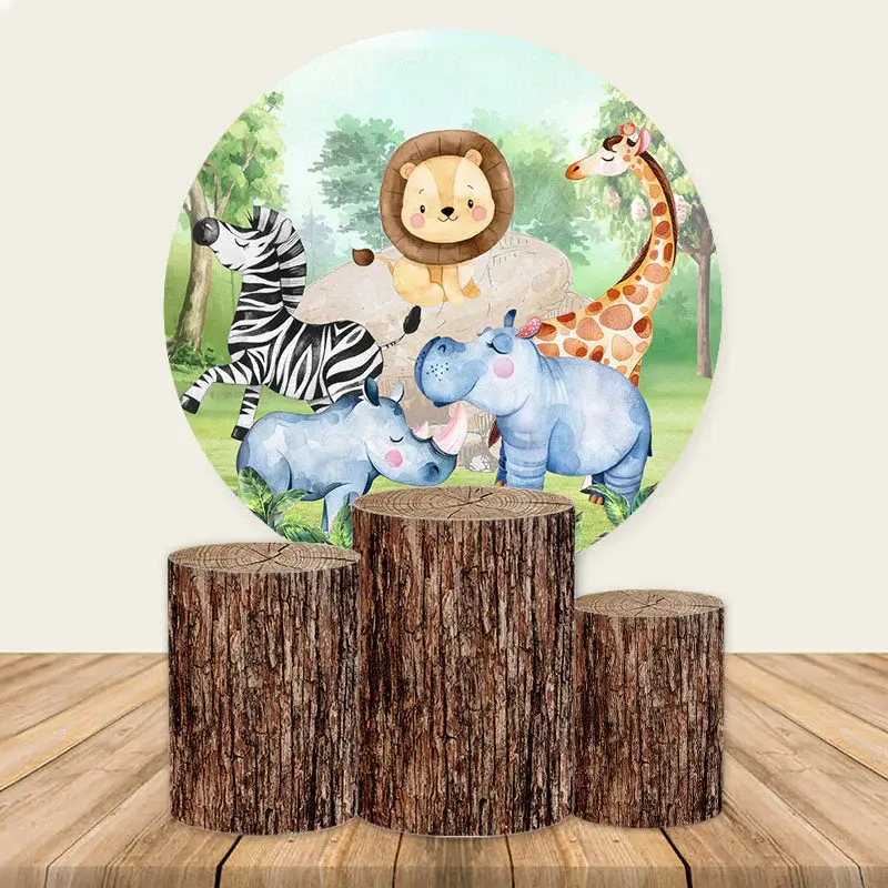 Aperturee Light Purple And Grey Elephant Round Birthday Backdrop Kit | Circle Birthday Backdrop Cover | Round Party Backdrop ...
