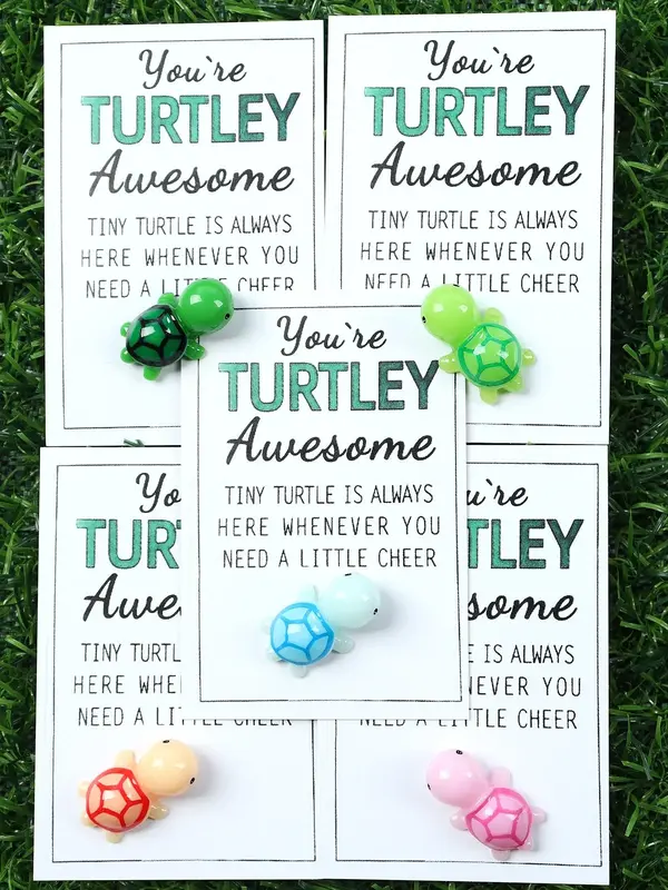 Cute Turtle Design Pendant with Card, 5 Counts Mini Resin Animal Shaped Charm, DIY Jewelry Accessories, Gift for Family, Frie...