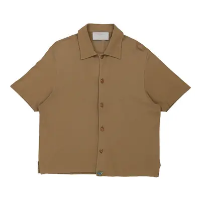 Prada Embroidered Short Sleeve Shirt - Large Brown Viscose Blend | Size: large