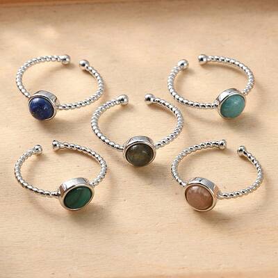 Natural Gemstone Cuff Finger Rings