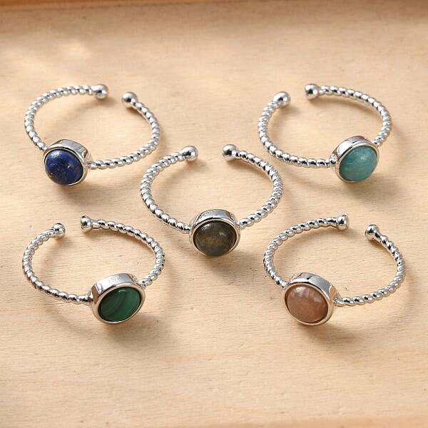 Natural Gemstone Cuff Finger Rings