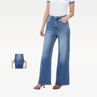 BlueMoment Wide Leg High-waisted Stretchy Women Jeans Buckle Baggy Pants Medium Blue M042701 Underwear Streetwear Lady Trouse...