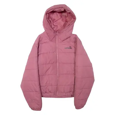 ADIDAS Womens Puffer Jacket Pink Hooded UK 10