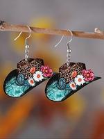 Boho Style Floral & Leopard Print Dangle Earrings, Fashion Hat Shape Jewelry for Women, Daily Clothing Decor, Trendy All-matc...