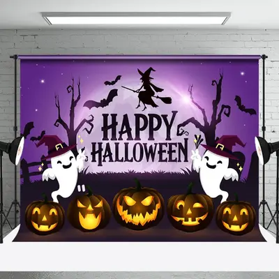 Aperturee Spooky Joyful Halloween Night Ghost Pumpkin Backdrop - Aperturee