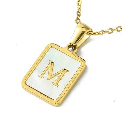 Ion Plating(IP) Rectangle with Initial Letter 304 Stainless Steel Pendant Necklace