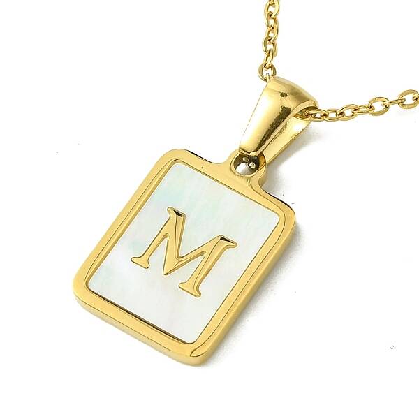 Ion Plating(IP) Rectangle with Initial Letter 304 Stainless Steel Pendant Necklace