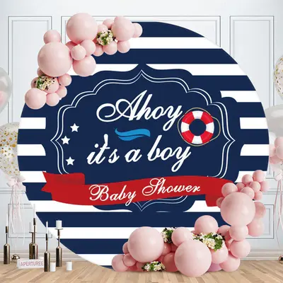 Aperturee Its A Boy Blue stripes Circle Baby Shower Backdrop