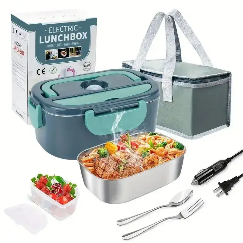 Portable 60w Electric Lunch Box Set, 1 Set Including 1.5L Stainless Steel Container, Insulated Lunch Bag, Fork & Spoon, Kitch...