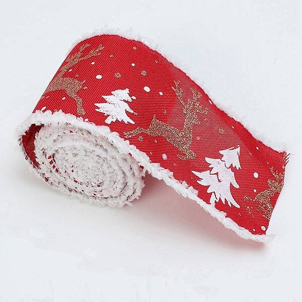 Christmas Theme Wired Linen Ribbon