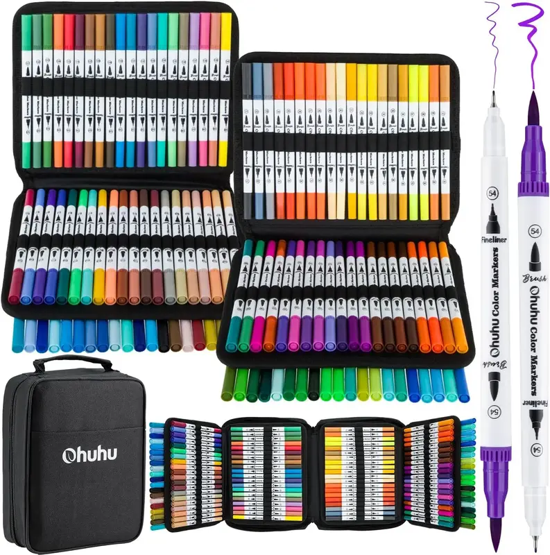 Ohuhu Maui 160-color Brush Pens Dual Brush Fine Tip Drawing Pens Water-Based Coloring Markers for Calligraphy Bullet Journal ...