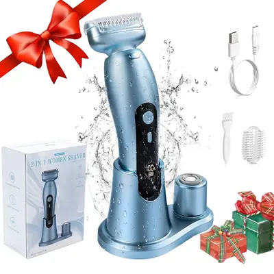 2 in 1 Electric Shaver, 1 Box Rechargeable Electric Cordless Razor for Women's Bikini Leg and Armpit Common Hair, Detachable ...