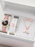 Women's Analog Luxury Watches & Summer Jewelry Set, Quartz Wristwatch & Butterfly Necklace & Bracelet & Earrings & Ring, Girl...