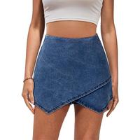 luvamia Jean Skorts for Woman High Waisted Pull On Stretchy Denim Wrap Skirt with Shorts Trendy Asymmetrical Skort