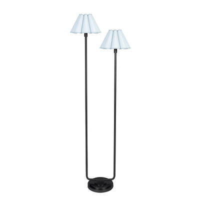 Polly Floor Lamp (Blackened Brass with Mist Blue Scalloped Shade)