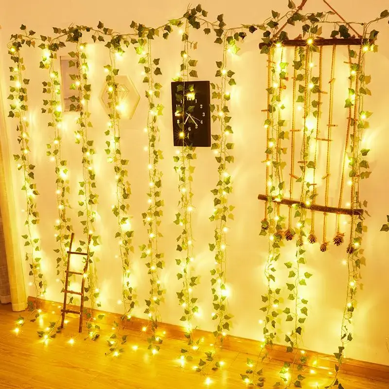 Artificial Plant Rattan Lamp, 1 Count Ambient String Lights with 300 LED Light Bulbs, Hanging Leaf Lamp for Wall, Pillars, ...