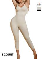 Women's Solid Adjustable Strap Shapewear Bodysuit, Tight Fit High Stretch Tummy Control Bodysuit, Ladies Shapewear for All S...