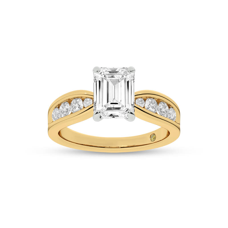 Verve Channel Set Bow Tied Shaped Emerald Cut Lab Diamond Engagement Ring | 10K Yellow Gold 4 1/4 CT. TW.
