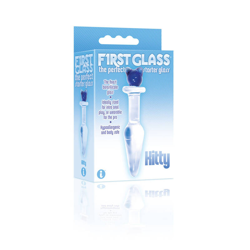 The 9's First Glass Kitty Love Butt Plug - Blue