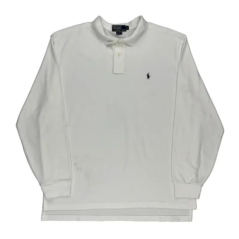 Ralph Lauren Long Sleeve Polo Shirt - XL White Cotton | Size: x-large