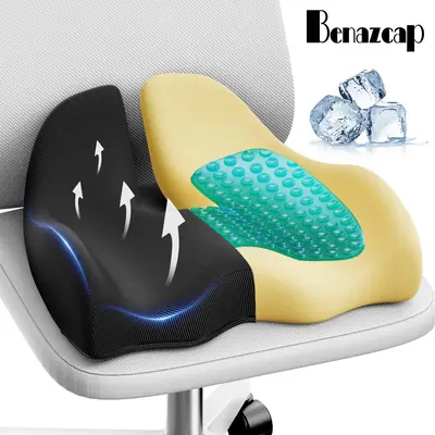 Benazcap Non-Slip Gel Seat Cushion for Office Chair, Ergonomic Gel & Memory Foam Coccyx Pillow for Sciatica & Back Relief, Id...