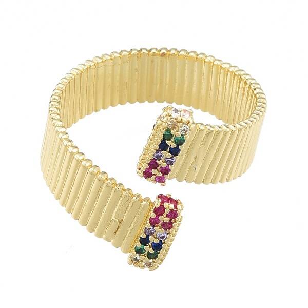 Colorful Cubic Zirconia Rectangle Open Cuff Ring