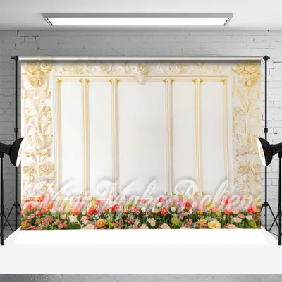White Gold Luxry Embossed Floral Photoshoot Backdrop - Aperturee