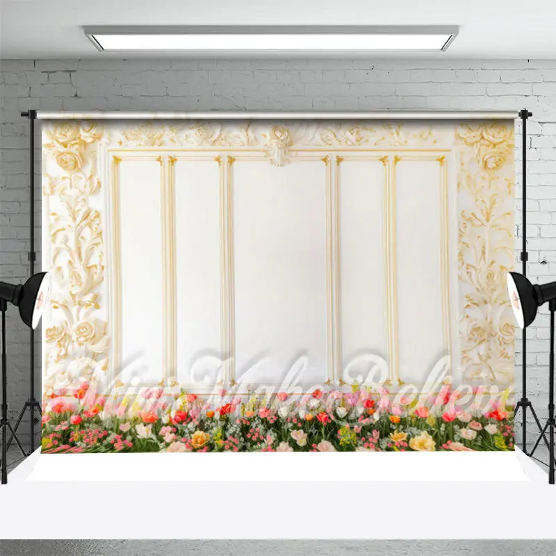 White Gold Luxry Embossed Floral Photoshoot Backdrop - Aperturee