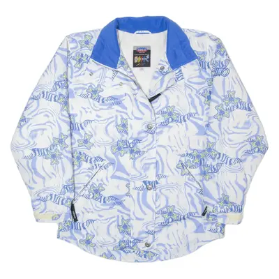ODLO Fleece Lined Shell Jacket White 90s Crazy Pattern Womens XS