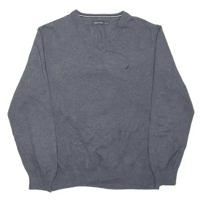 NAUTICA Jumper Grey Tight Knit V-Neck Mens XL