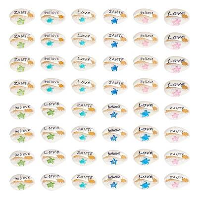 48Pcs 12 Style Printed Cowrie Shell Beads