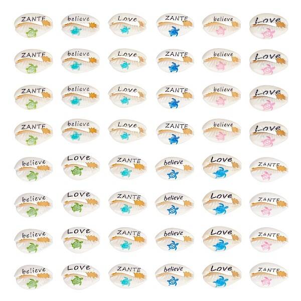 48Pcs 12 Style Printed Cowrie Shell Beads