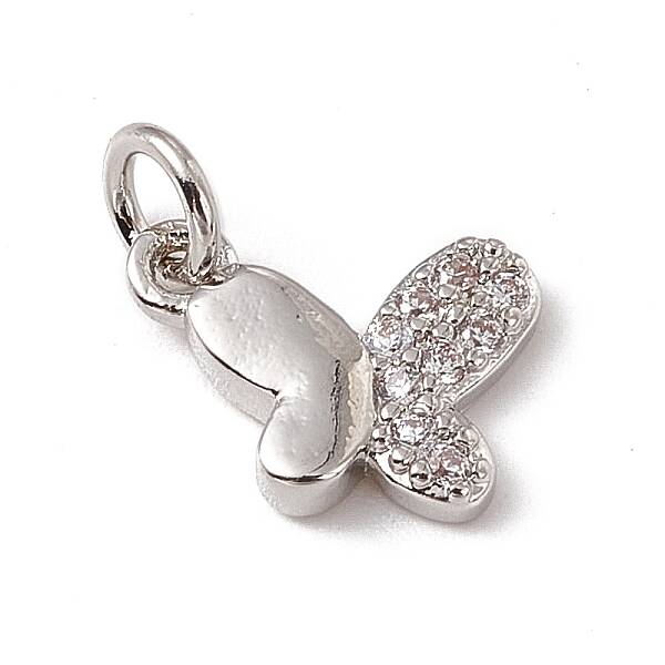 Brass Micro Pave Clear Cubic Zirconia Butterfly Charms