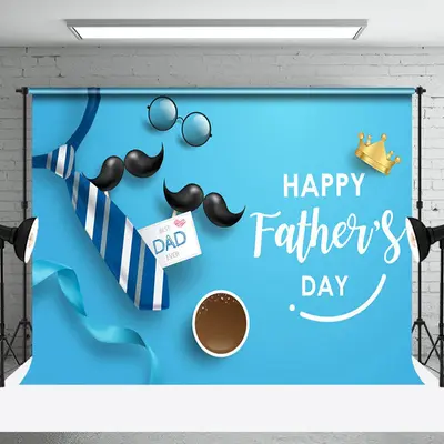Stripes Tie Beard Coffee Blue Fathers Day Backdrop - Aperturee