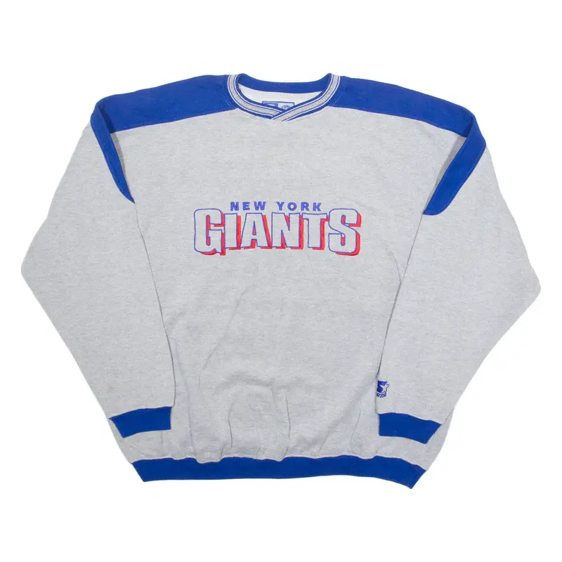 STARTER New York Giants Mens Sweatshirt Grey V-Neck USA XL