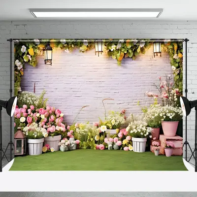 Brick Wall Floral Garden Spring Photo Backdrop - Aperturee