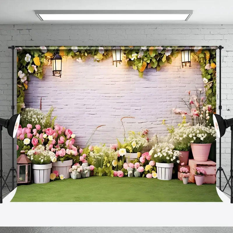 Brick Wall Floral Garden Spring Photo Backdrop - Aperturee