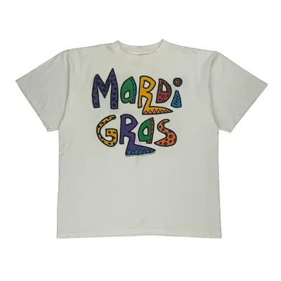 Single Stitch Mardi Gras Alore Graphic T-Shirt - XL White Cotton