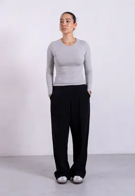 Organic Cotton Crew Long Sleeve T-Shirt, Light Grey Marl | Size: S