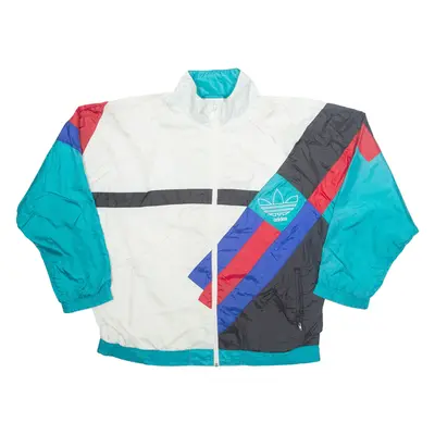 ADIDAS Mens Shell Jacket White Nylon 90s Colourblock 2XL