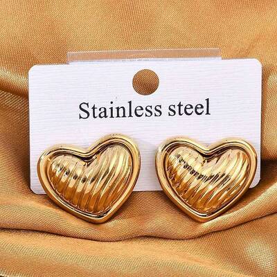304 Stainless Steel Two Tone Heart Stud Earrings