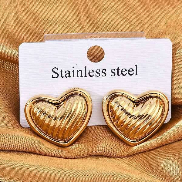 304 Stainless Steel Two Tone Heart Stud Earrings